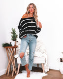 Off Shoulder Pin Striped Loose Pullover Sweaters