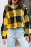 Open Button Fleece Plaid Crop Jackets