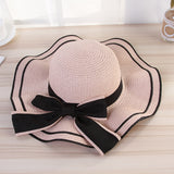 Paziye Big Brim Sun Hat with Wavy Bow Beach Hat