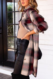Pockets Open Button Long Length Plaid Shackets