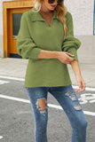 V Neck Turndown Collar Long Sleeve Sweater