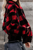 Red Plaid Print Sherpa Jacket Winter Outfits Coat