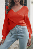 Crisscross V Neck Winter Outfits  Long Sleeve Sweater