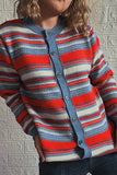 Multicolor Striped Front Winter Outfits  Open Button Knit Cardigans