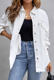 Lapel Ripped Raw Hem Buttons Denim Coat
