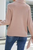 Plain Turtle Neck Tie Sleeves Knit Sweaters