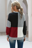Red Color Block Round Neck Long Sleeves Pullover Sweatshirt