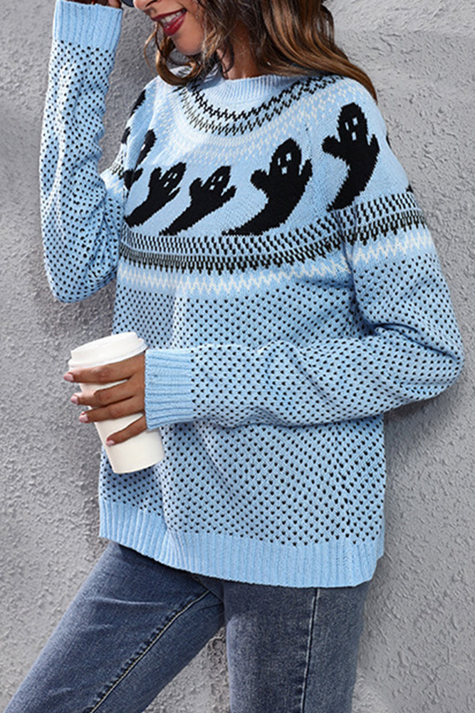 Winter Outfits Ghost Patchwork Knitting Pullover Sweater