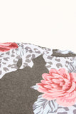 Brown Striped Cuffs Floral Print Long Cardigan