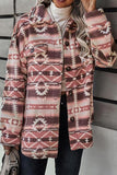 Pink Tribal Print Pocket Buttoned Sherpa Winter Outfits Jacket