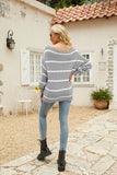 Off Shoulder Pin Striped Loose Pullover Sweaters