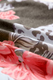 Brown Striped Cuffs Floral Print Long Cardigan