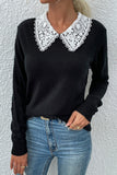 Lapel Collar Crochet Lace Plain Pullover Autumn Outfits Sweaters