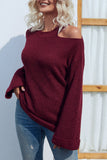 Solid Color Cold Shoulder Long Sleeve Sweater