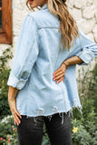 Ripped Buttoned Pockets Denim Shirt
