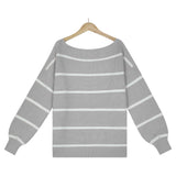Off Shoulder Pin Striped Loose Pullover Sweaters