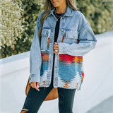 Aztec Denim Jacket Shacket Women