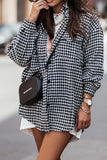 Houndstooth Turn Down Collar Single Breasted Shacket Women