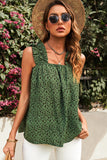 Green Floral Ruffled Straps Flowy Tank Top
