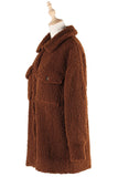 Winter Outfits Brown Button Up Fleece Coat with Pockets