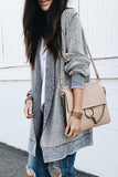 Gray Plaid Knitted Long Open Front Cardigan Winter Outfits