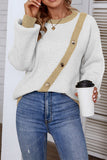 Lantern Sleeve Splicing Button Pullover Sweater
