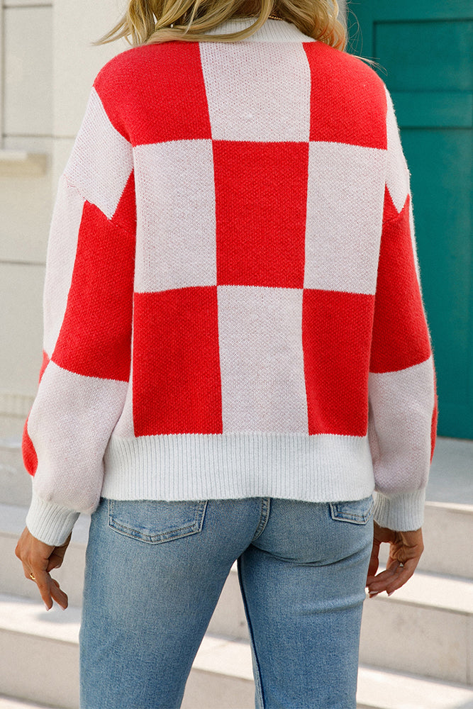 Checked Plaid Knit Pullover Sweater