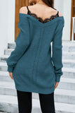 Lace Attached V Neck Long Pullover Sweaters