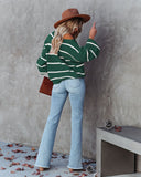 Off Shoulder Pin Striped Loose Pullover Sweaters
