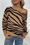 Tiger Stripe Cut One Shoulder  Autumn Outfits Knit Sweaters