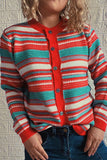 Multicolor Striped Front Winter Outfits  Open Button Knit Cardigans