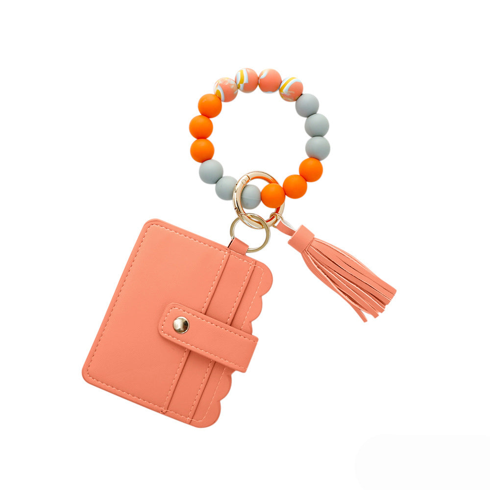 Paziye Silicone Bead Bracelet Card Holder Keychain Tassels Bangle