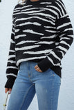 Zebra Striped Knit winter outfits  Pullover Sweaters