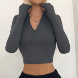 Solid Color Casual T-shirt Women Long Sleeves Turtleneck Crop Tops Sexy Simple Style Party Club Top