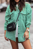 Houndstooth Turn Down Collar Single Breasted Shacket Women