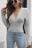 Fall Outfits V Neck Crochet Knit High Waist Sweaters