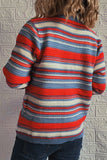 Multicolor Striped Front Winter Outfits  Open Button Knit Cardigans