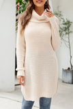 Crochet Knit High Neck Split Long Length Sweaters
