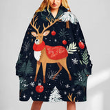 Oversized Wearable Blanket Christmas Print Hoodie With Pocket