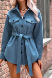 Plain Open Button Waist Belt Fleece Winter Coat Coat