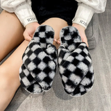 Paziye Ladies Plaid Comfortable Cross Cotton Slippers