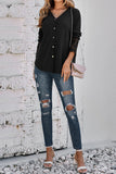 Plain Waffle Knit  Lace Cuff Open Button Long Sleeve Shirts