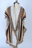 Winter Outfits Aztec Stripes Splicing Front Open Tassle Knitting Coat