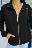 Zipper Turn Down Collar Pockets Long Sleeve Winter Coat Women