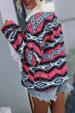 Open Zipper Aztec Print Fleece Winter Outfits Coat