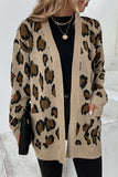 Winter Outfits Leopard Knit Pocketed Open Front Sweater Cardigans