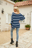 Off Shoulder Pin Striped Loose Pullover Sweaters