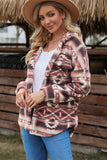 Pink Tribal Print Pocket Buttoned Sherpa Winter Outfits Jacket