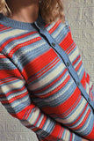 Multicolor Striped Front Winter Outfits  Open Button Knit Cardigans