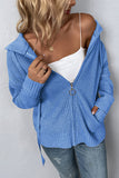 Plain Front Open Zipper Hooded Sweater Cardigans